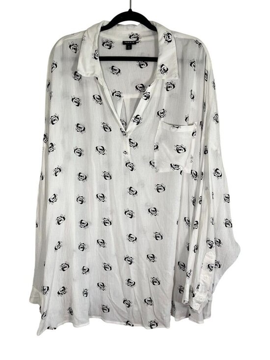 torrid Tops - Torrid Crinkle Shirt Skull White 5X Goth Emo Grunge Punk Neutral Summer Sheer